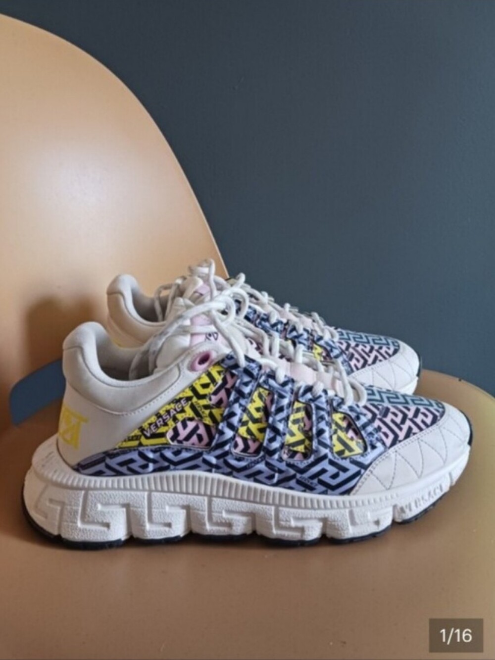 Versace Trigreca  White Multicolor  Athletic Sneakers Size IT  42, US Size 9